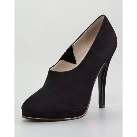 Juicy Couture Elyssa black suede platform bootie pump